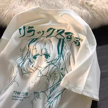 Футболка с принтом в летнем уличном стиле для девочек в стиле Харадзюку, свободная футболка с принтом в стиле аниме XS