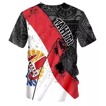 Футболка с принтом в полинезийском стиле Таити, мужская повседневная футболка с коротким рукавом и круглым вырезом, удобная гавайская футболка большого размера для мужчин S белый