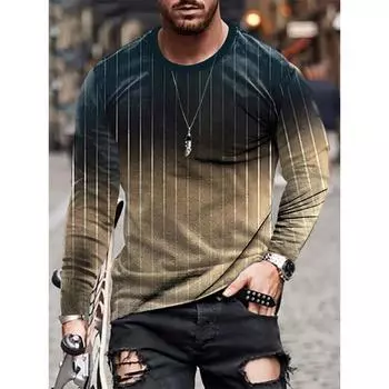 Футболка с принтом в полоску и градиентом для мужчин, осенние повседневные мужские топы с длинным рукавом, уличная мода, мужские топы с длинным рукавом S