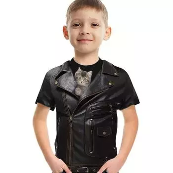 Футболка с принтом в стиле ретро с 3D-принтом, детская одежда для мальчиков, повседневная детская одежда с коротким рукавом, модная футболка для мальчиков 100CM