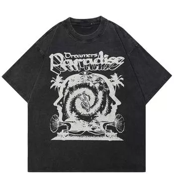 Футболка с принтом в стиле уличном стиле с праздничным принтом, черная футболка из хлопка, стираная, унисекс, топы, футболки, летняя футболка с короткими рукавами S чёрный