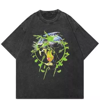 Футболка с принтом в стиле уличном стиле с леопардовым принтом, черная футболка из хлопка, унисекс, свободная, с короткими рукавами S чёрный