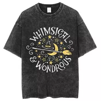 Футболка с принтом в виде букв Magic Theme, унисекс, свободного покроя, с коротким рукавом, винтажный топ S