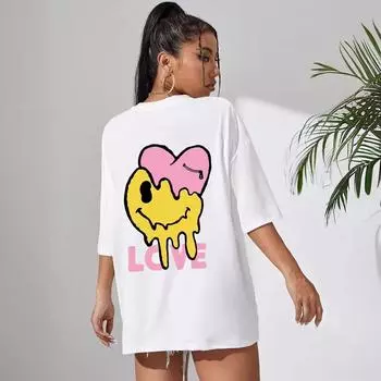 Футболка с принтом в виде букв, свободная повседневная футболка с короткими рукавами, женская летняя футболка S белый