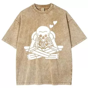 Футболка с принтом в виде черепа и сердца в минималистичном стиле для женщин, повседневный дизайн, для подростков и студентов, короткие футболки с коротким рукавом, винтаж S