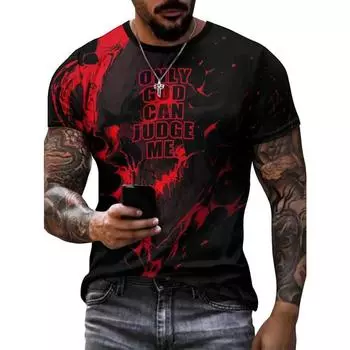 Футболка с принтом в виде цифрового 3D-узора «Только Бог может судить меня» — удобный свитер с коротким рукавом — повседневная летняя одежда для активного отдыха для мужчин S красный