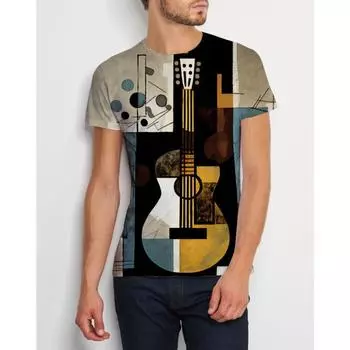 Футболка с принтом в виде гитары, облегающий топ с коротким рукавом и круглым вырезом, градиентная серия, молодежная облегающая футболка в стиле Харадзюку S
