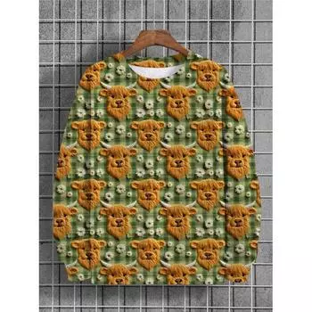 Футболка с принтом в виде головы быка 3D, модная осенняя толстовка с круглым вырезом и длинными рукавами для мужчин, повседневный уличный свитер S