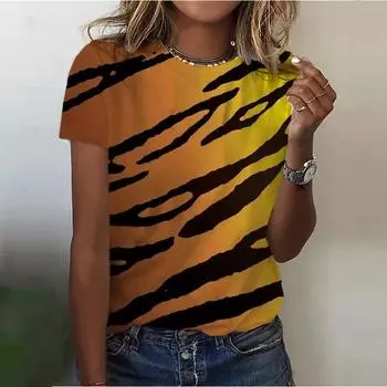 Футболка с принтом в виде красочных 3D-полосок для женщин, повседневный топ с коротким рукавом и круглым вырезом, женская футболка с геометрическим узором, футболки большого размера XS