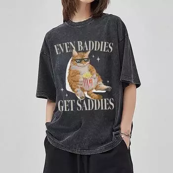 Футболка с принтом в виде монограммы кота Y2K в стиле унисекс, свободного покроя, с коротким рукавом, винтажный милый топ в стиле Харадзюку S