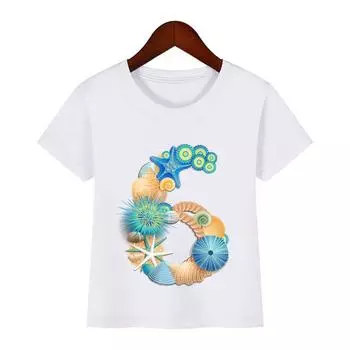Футболка с принтом в виде мультфильма «Море» для детей от 2 до 14 лет на день рождения, детские футболки с номером 1-9 на день рождения, забавный подарок для мальчиков и девочек, футболка в подарок 2T(90cm)
