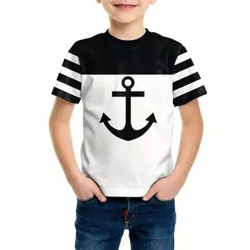 Футболка с принтом в виде ретро-флага Fishhook 3D, детская одежда для мальчиков, повседневная детская одежда с коротким рукавом, модная футболка 150