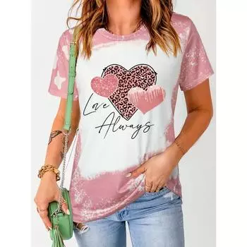 Футболка с принтом в виде сердца большого размера, футболка с круглым вырезом и коротким рукавом на День святого Валентина, женская одежда больших размеров S