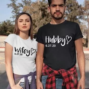 Футболка с принтом в виде сердца для жены и мужа, короткий рукав, O-образный вырез, свободная футболка King Queen, футболка для любителей моды, топы, одежда S