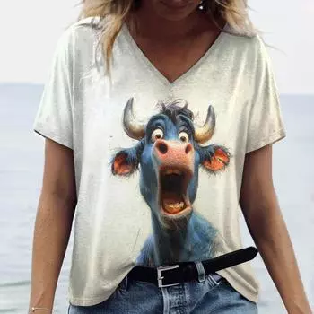 Футболка с принтом в виде животных из мультфильмов для женщин, забавный укороченный топ, летняя блузка больших размеров с коротким рукавом, женская одежда в винтажном стиле S