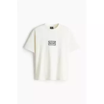 Футболка с принтом в винтажном стиле HM свободного покроя кремового цвета Nine inch Nails S