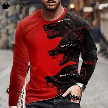 Футболка с принтом волка Мужская повседневная футболка с 3D-принтом и рисунком волка Мужская одежда с круглым вырезом Футболки для мужчин Модная свободная мужская одежда S