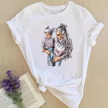 Футболка с принтом, женская одежда, акварель, любовь, мама, тренд, мама, 90-е годы, милая летняя женская футболка, повседневная женская футболка с коротким рукавом, модная футболка с рисунком S