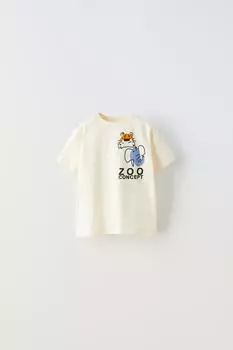 ФУТБОЛКА С ПРИНТОМ ЖИВОТНЫХ С ФЛОКИРОВАНИЕМ