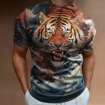 Футболка с принтом животных 3D для мужчин, ретро-уличная мужская одежда, свободная футболка большого размера с коротким рукавом, летний пуловер 2024 года, новый топ S
