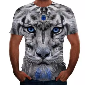 Футболка с принтом животных 3D Tiger с короткими рукавами Мужская футболка с изображением льва Повседневная мужская одежда с изображением волка и собаки S