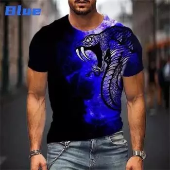 Футболка с принтом змеи 3D, мужская летняя, с коротким рукавом, круглым вырезом, повседневная, мужская, хип-хоп, уличная одежда S