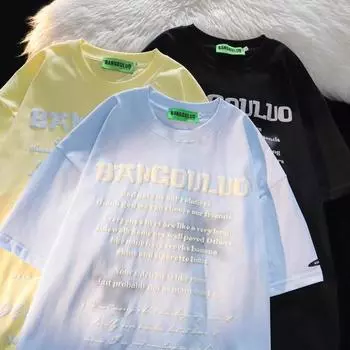 Футболка с принтом звездных букв для мужчин и женщин. Летняя модная тенденция. Повседневная удобная удобная футболка из чистого хлопка для пары. Топ с короткими рукавами. Чувство дизайна Harajuku. S чёрный