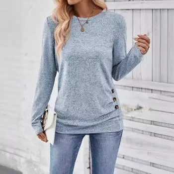 Футболка с пуговицами и рюшами, повседневный топ с длинными рукавами для весны и осени, женская одежда S розовый