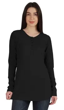 Футболка с пуговицами Inkmeso Футболка из джерси с длинным рукавом для женщин 3XL чёрный