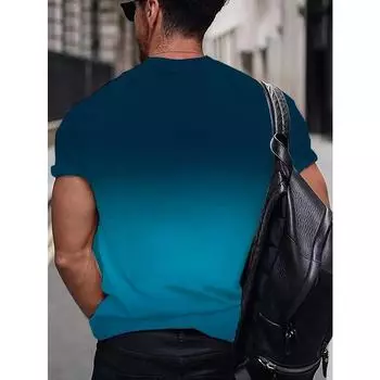 Футболка с ярким градиентным принтом King Graphic Print - короткий рукав, круглый вырез, повседневная, дышащая, влагоотводящая, незаменимая вещь для мужчин на открытом воздухе летом S синий