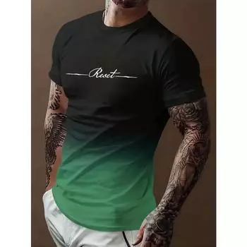 Футболка с ярким графическим принтом в сочетании цветов — удобная, с коротким рукавом, классическим круглым вырезом, мужская летняя модная одежда для отдыха на открытом воздухе и повседневная одежда S зелёный