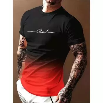 Футболка с ярким графическим принтом в сочетании цветов — удобная, с коротким рукавом, классическим круглым вырезом, мужская летняя модная одежда для отдыха на открытом воздухе и повседневная одежда S зелёный