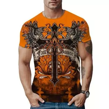 Футболка с ярким принтом Eagle Cross 3D - повседневная, дышащая, с коротким рукавом, летняя уличная одежда, мужская модная одежда для активного отдыха M