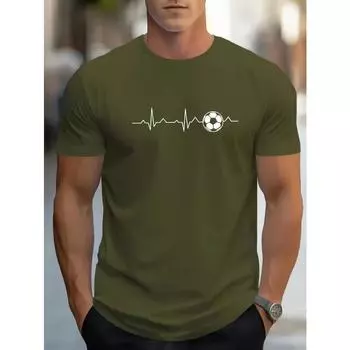 Футболка с ярким принтом «Football Heartbeat» — мягкая, дышащая, удобная футболка с круглым вырезом и коротким рукавом для мужчин — повседневные спортивные футболки S чёрный