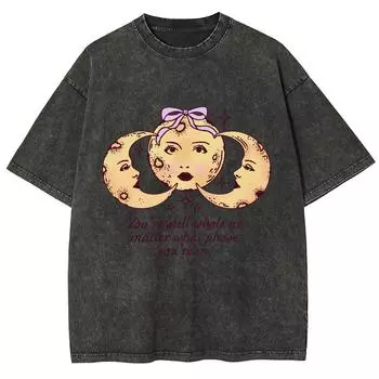 Футболка с ярким принтом лица на три месяца, женская, свободного покроя, с коротким рукавом, уличный модный топ, унисекс, футболка для пары, хлопок S