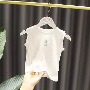 Футболка с радужным принтом 2024: Летний топ с коротким рукавом из хлопка для девочки 120 cm