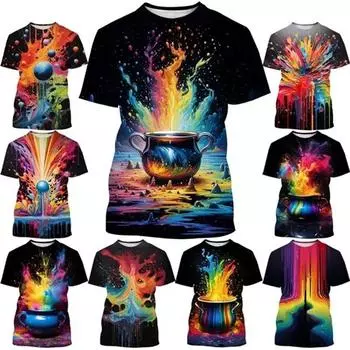 Футболка с разноцветными брызгами чернил и радугой, 3D-принт, для мужчин и женщин, модная одежда, футболка, одежда с круглым вырезом и коротким рукавом, топы и футболки XS