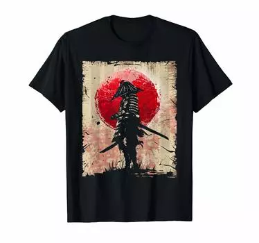 Футболка с ретро-дизайном в стиле японского самурая и винтажного истребителя