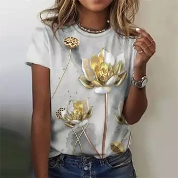 Футболка с рисунком ангела и цветка для женщин, 3D-принт с короткими рукавами, летние повседневные свободные футболки, топы с круглым вырезом, футболки в уличном стиле L