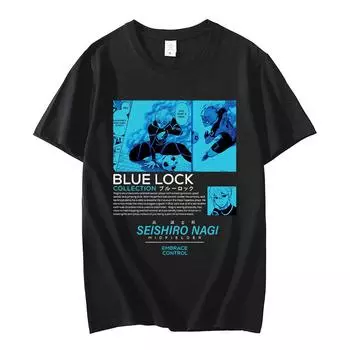 Футболка с рисунком аниме Blue Lock Seishiro Nagi для мужчин и женщин, модная повседневная винтажная футболка с короткими рукавами, уличная одежда S чёрный