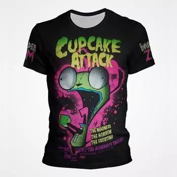 Футболка с рисунком аниме Invader Zim, мужская летняя футболка с коротким рукавом, крутая футболка с 3D принтом, забавные топы, футболка, одежда 100