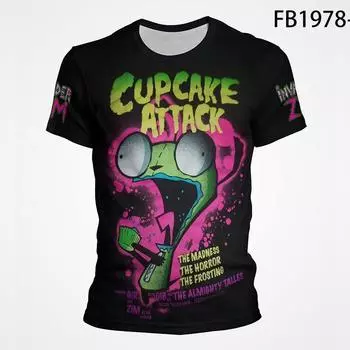 Футболка с рисунком аниме Invader Zim, мужская летняя футболка с коротким рукавом, крутая футболка с 3D принтом, забавные мембранные топы, футболка, одежда XS белый