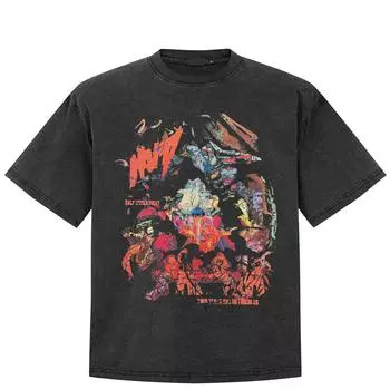 Футболка с рисунком аниме в уличном стиле, хлопковая черная футболка, топы унисекс, футболки, летние футболки с короткими рукавами S чёрный