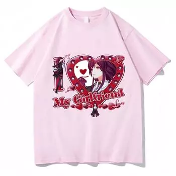 Футболка с рисунком аниме «Я люблю свою девушку» Кафки, мужская и женская, свободные футболки в стиле Харадзюку, повседневные футболки с коротким рукавом из хлопка XS розовый