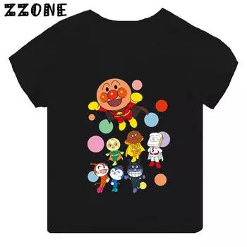 Футболка с рисунком Anpanman и Baikinman для детей, забавная одежда для девочек, черная футболка с коротким рукавом для мальчиков, детские топы, TH5254 110
