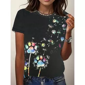 Футболка с рисунком бабочки и следов собак для женщин, цветные 3D-принты с короткими рукавами, летние футболки для отдыха, топы с круглым вырезом, футболки S