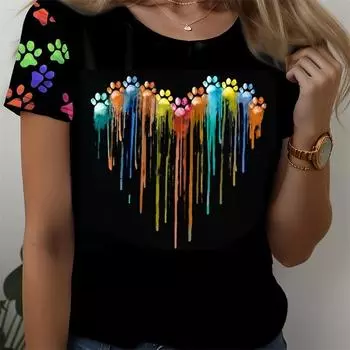 Футболка с рисунком бабочки и следов собак для женщин, цветные 3D-принты с короткими рукавами, летние футболки для отдыха, топы с круглым вырезом, футболки S