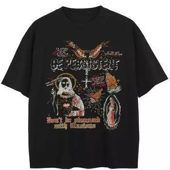 Футболка с рисунком бога в уличном стиле, черная футболка из хлопка, стираная, унисекс, топы, футболки, летняя футболка с короткими рукавами S чёрный