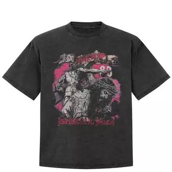 Футболка с рисунком бога в уличном стиле, черная футболка из хлопка, стираная, унисекс, топы, футболки, летняя футболка с короткими рукавами S чёрный