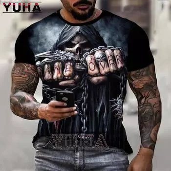 Футболка с рисунком черепа Жнеца, мужская футболка с 3D уличным принтом серии ужасов, летняя модная забавная мужская футболка больших размеров XXL